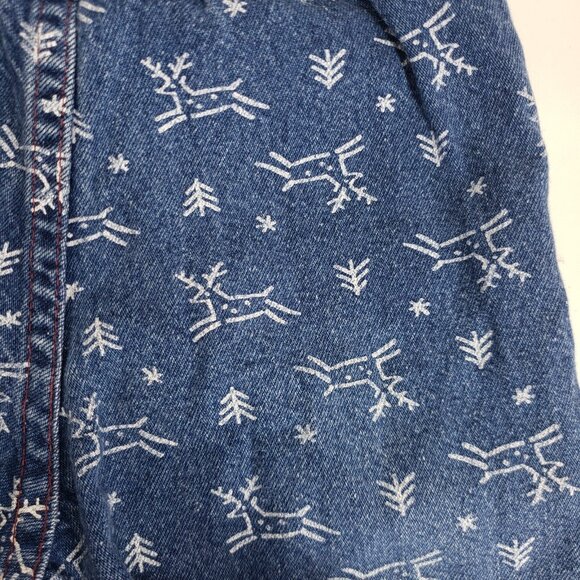 Vintage Oshkosh Vestbak Denim Overalls Size 12M Christmas Trees Reindeer Snow - Picture 7 of 13